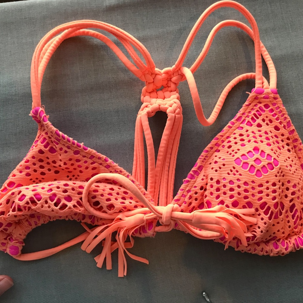 Pink and Orange triangle coral bikini top